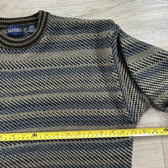 Vintage Puritan Mens Medium Blue & Beige Striped Knit Sweater Pullover 90s Dad - Picture 8 of 10